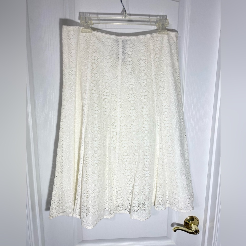 Y2K Liz Claiborne Lace A-Line Midi Skirt Cream Size 10